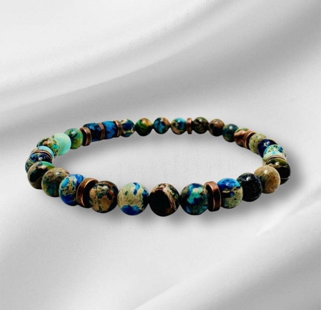 Ocean Blue Sea Sediment Jasper Bracelet