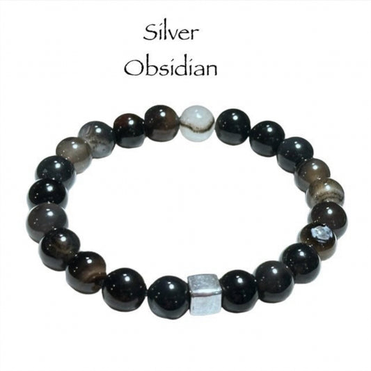 Silver Obsidian Gemstone Bracelet