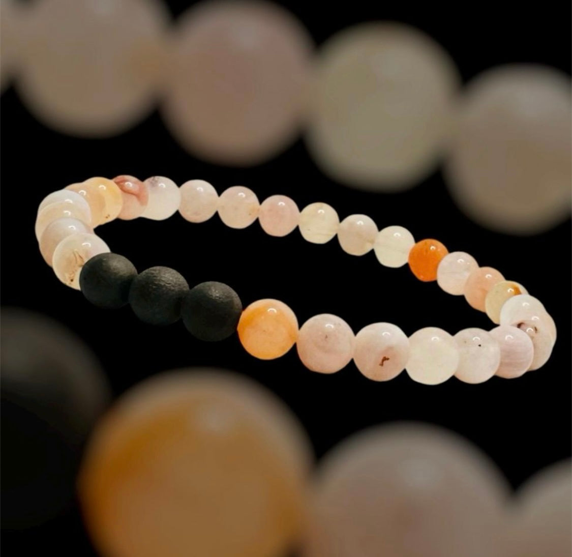 Cherry Blossom & Black Agate Gemstone Bracelet