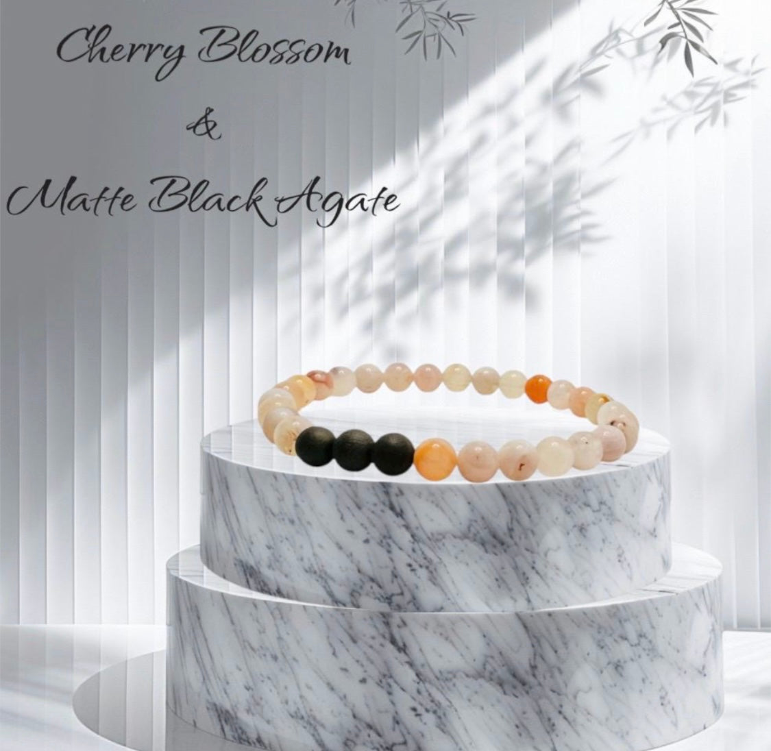 Cherry Blossom & Black Agate Gemstone Bracelet