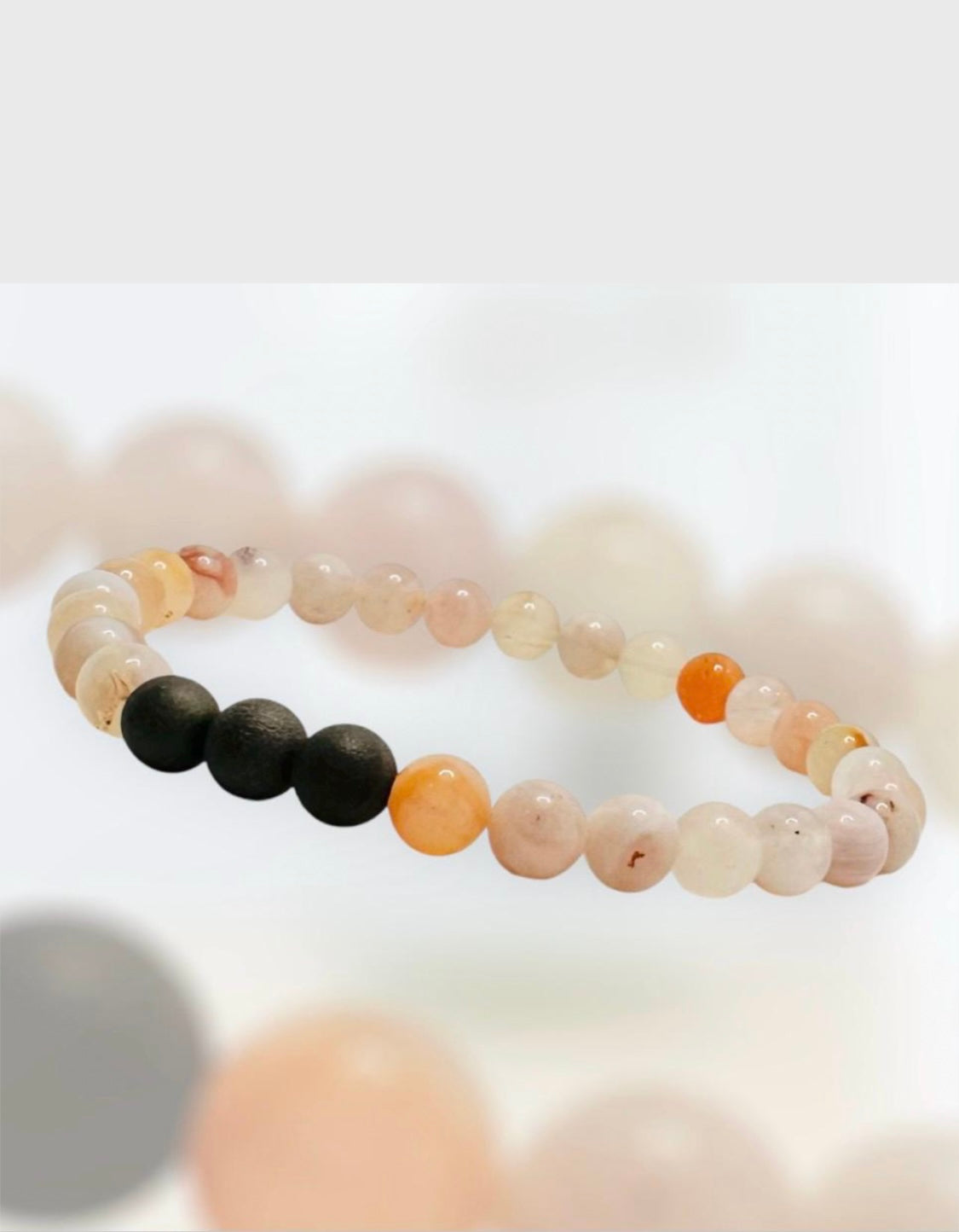 Cherry Blossom & Black Agate Gemstone Bracelet